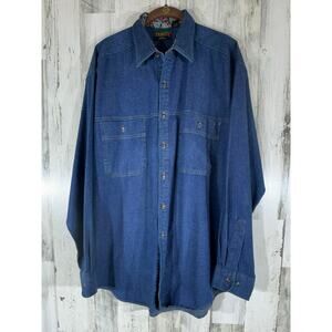 Tango Max Robb Button Up Shirt Size Large Denim 100% Cotton Thick Rigid Vintage